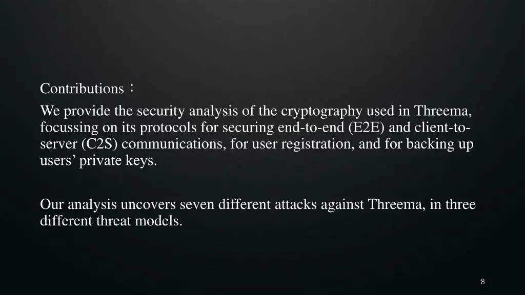 contributions we provide the security analysis