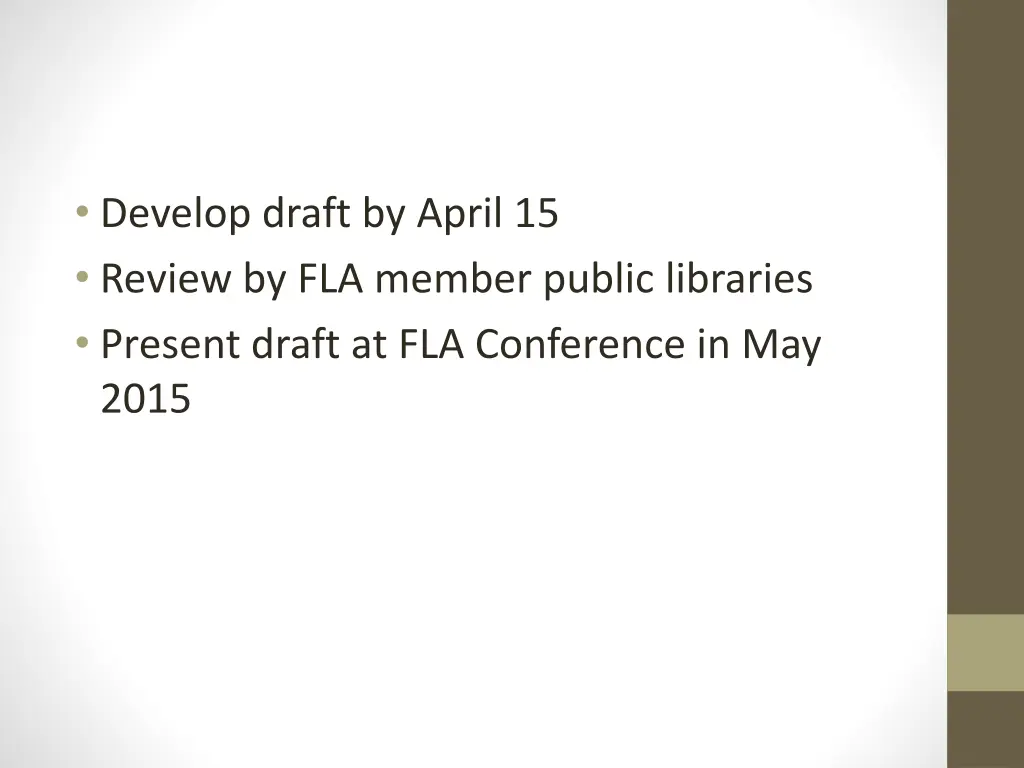 develop draft by april 15 review by fla member