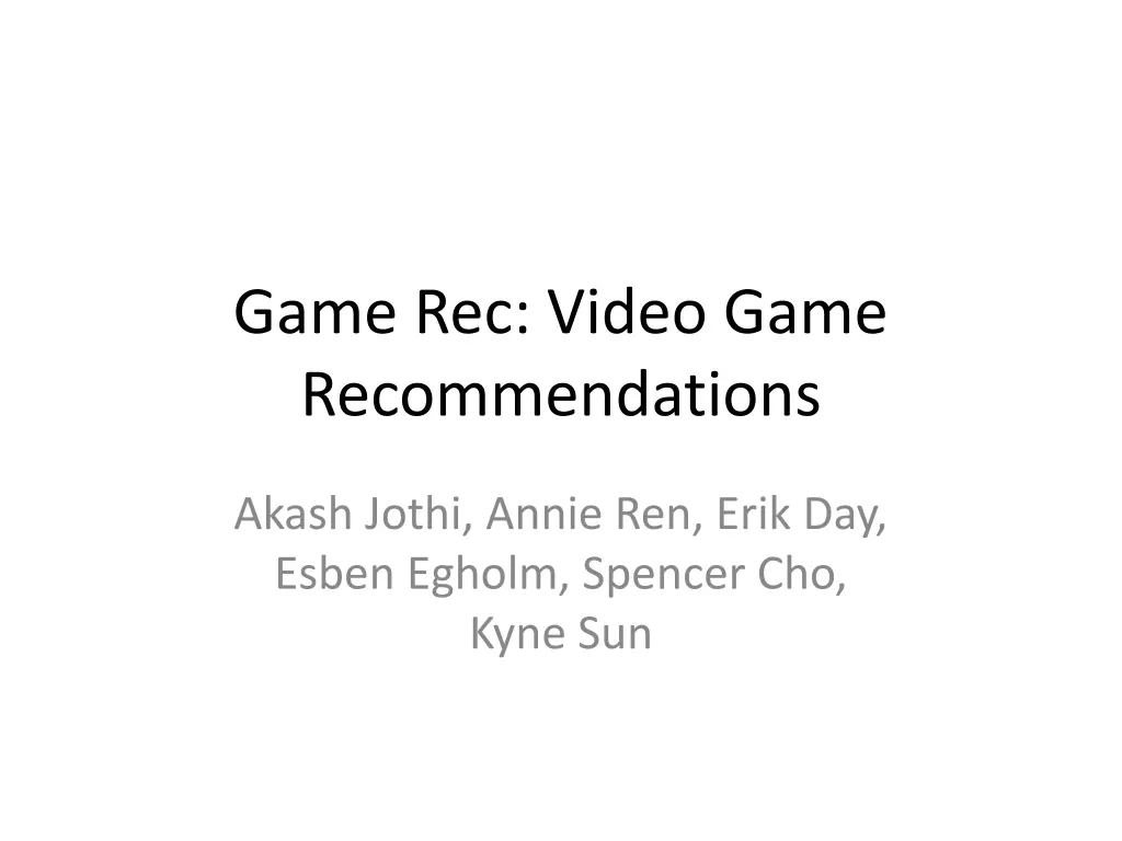 game rec video game recommendations