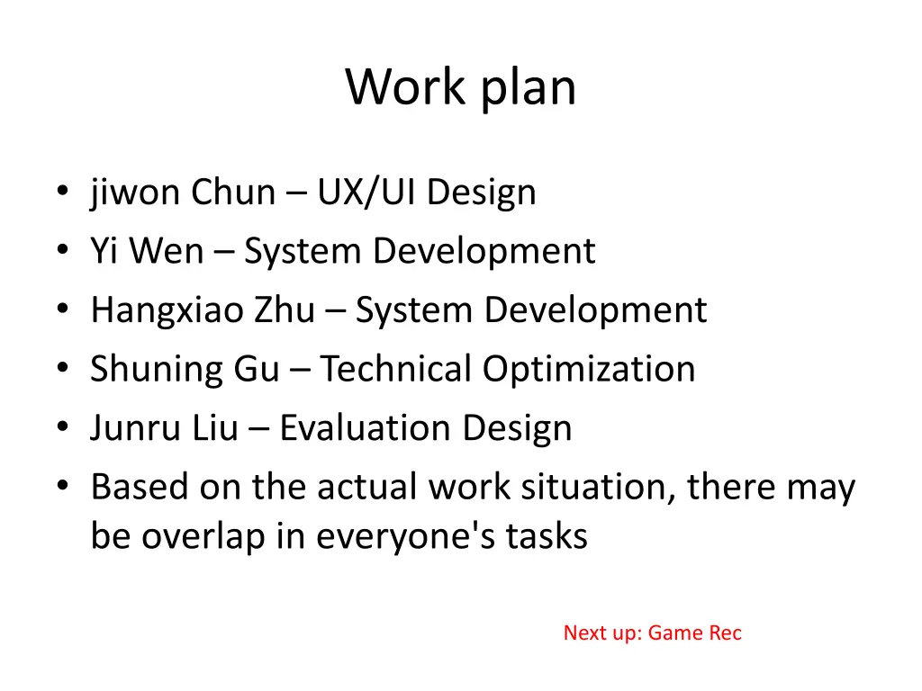 work plan