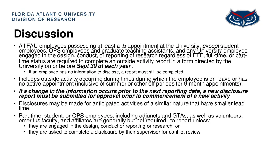 discussion all fau employees possessing at least