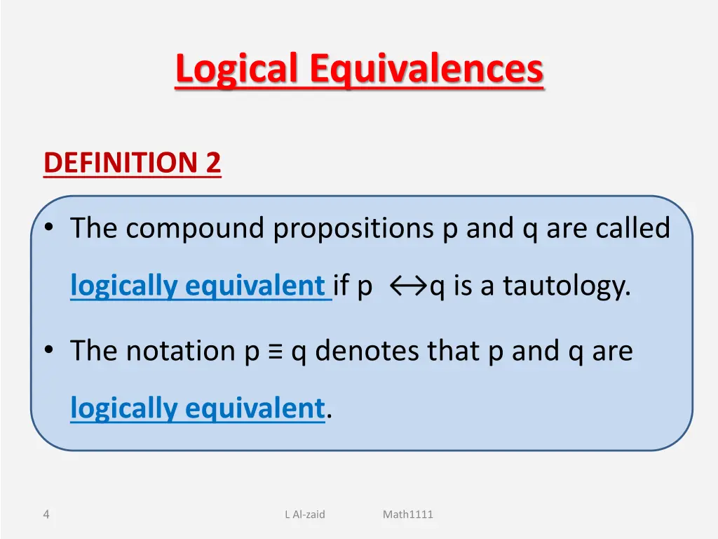 logical equivalences
