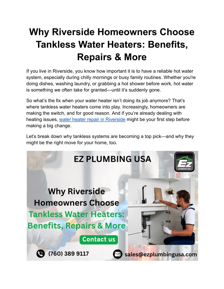 why riverside homeowners choose tankless water