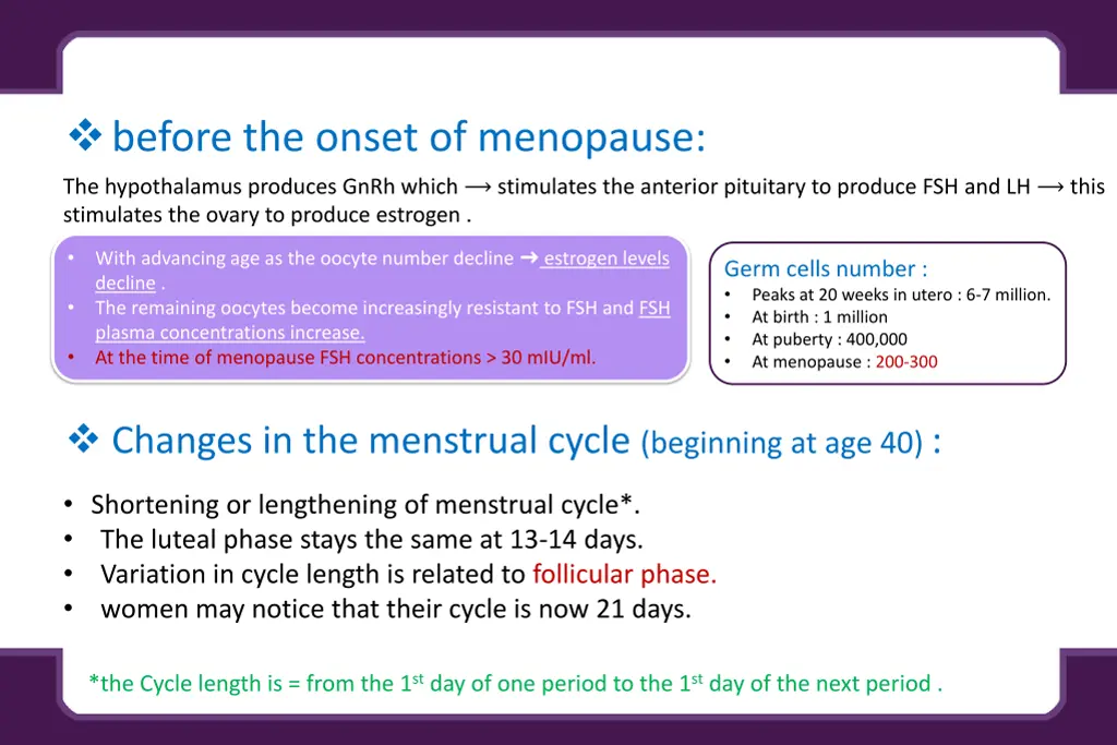 before the onset of menopause