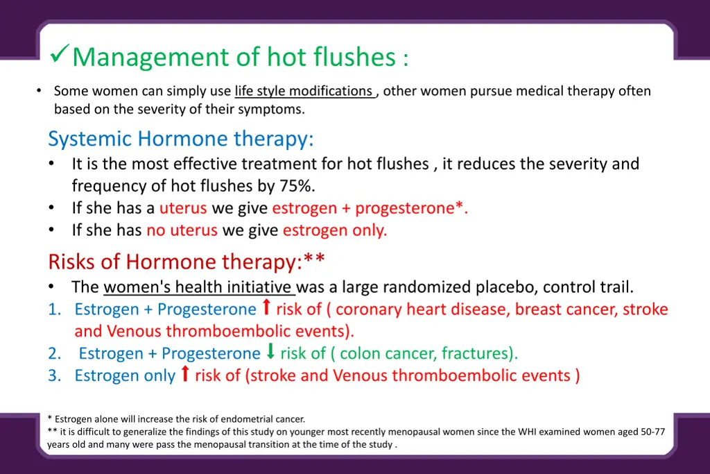 management of hot flushes