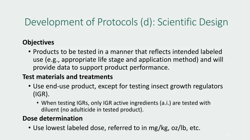 development of protocols d scientific design