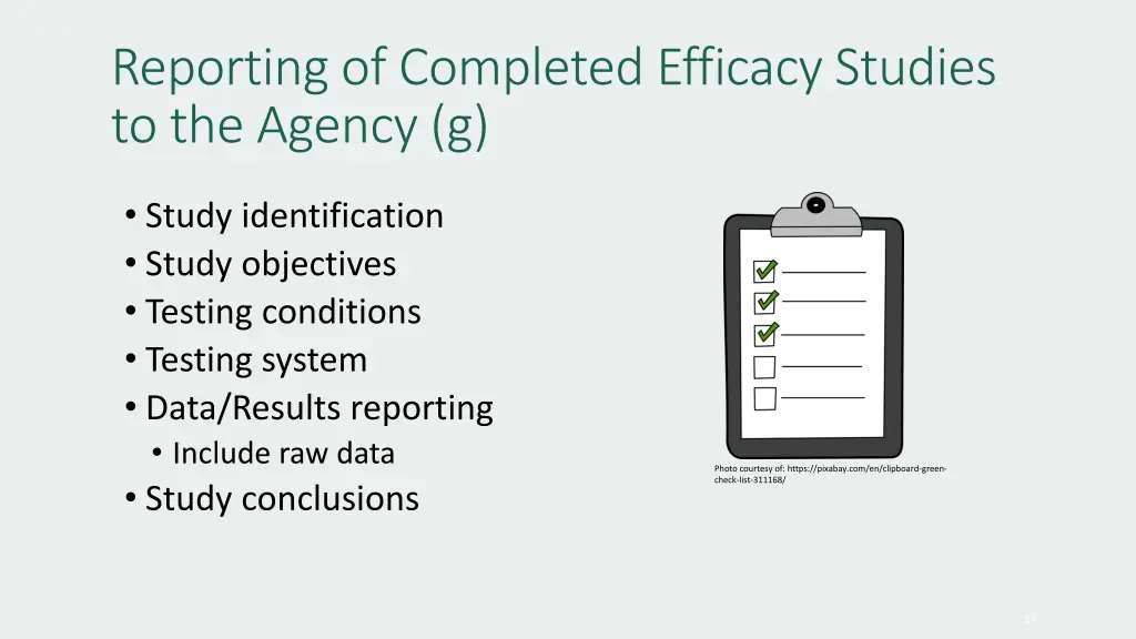 reporting of completed efficacy studies