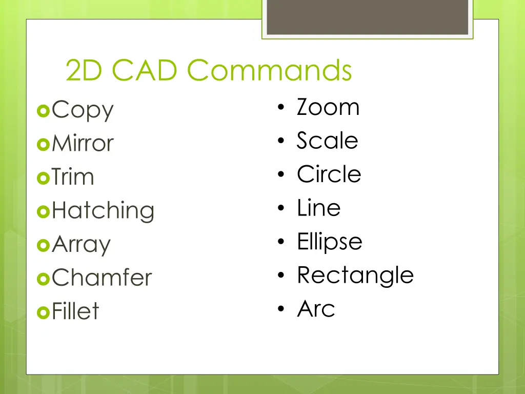 2d cad commands copy mirror trim hatching array
