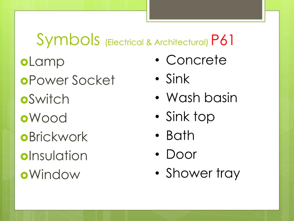 symbols electrical architectural p61 lamp power