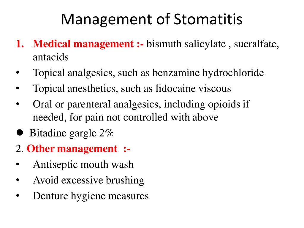 management of stomatitis