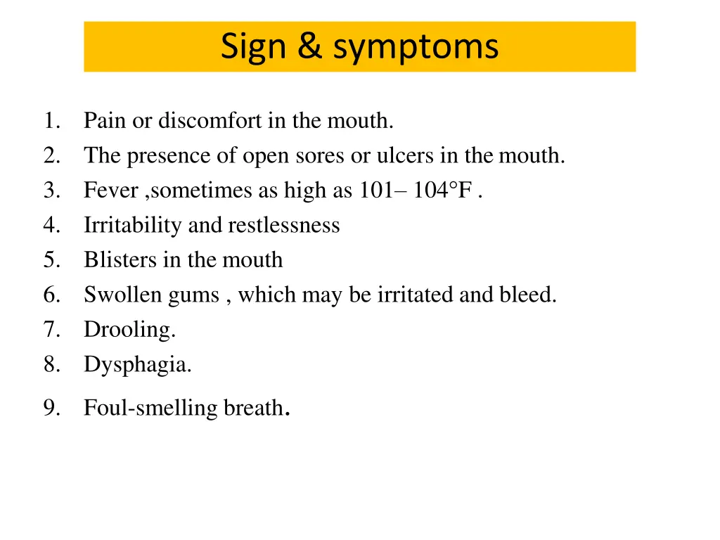 sign symptoms
