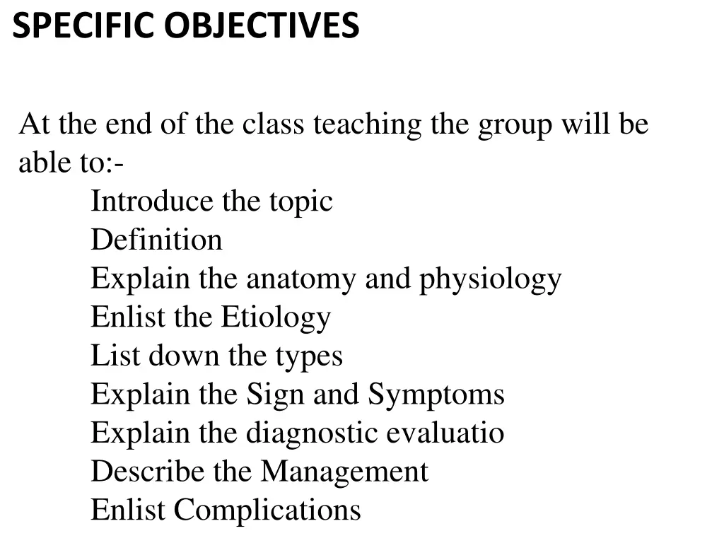 specific objectives