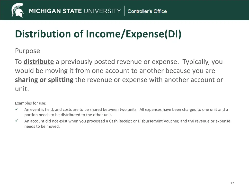 distribution of income expense di