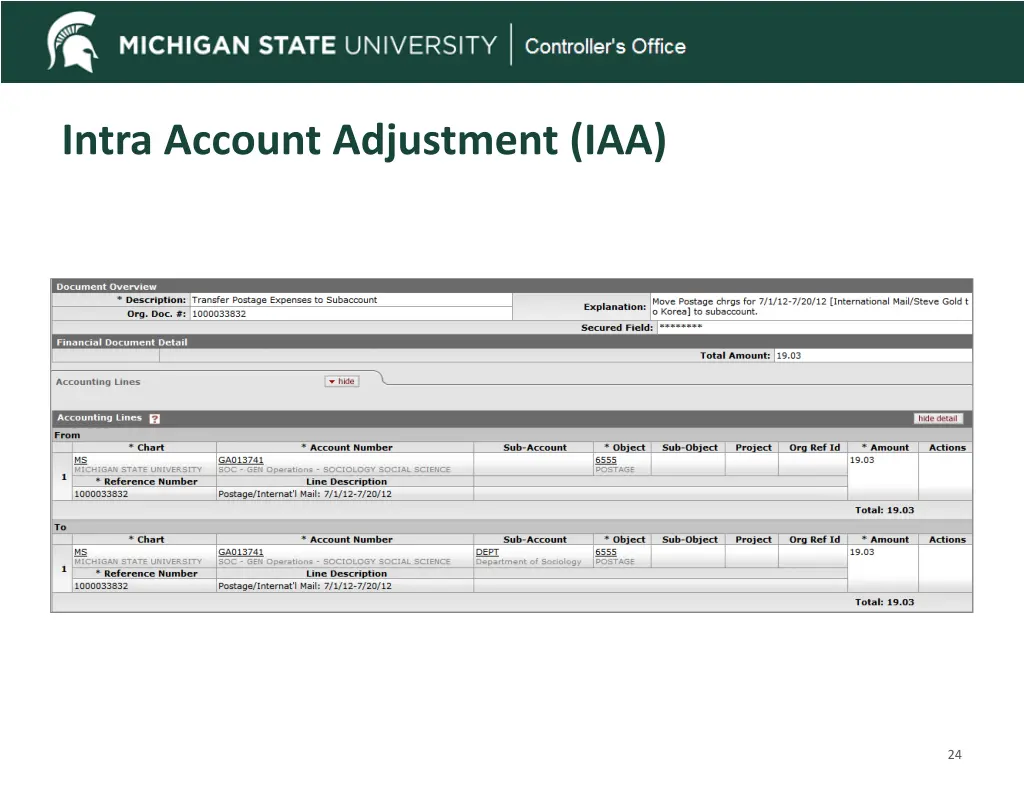 intra account adjustment iaa 1