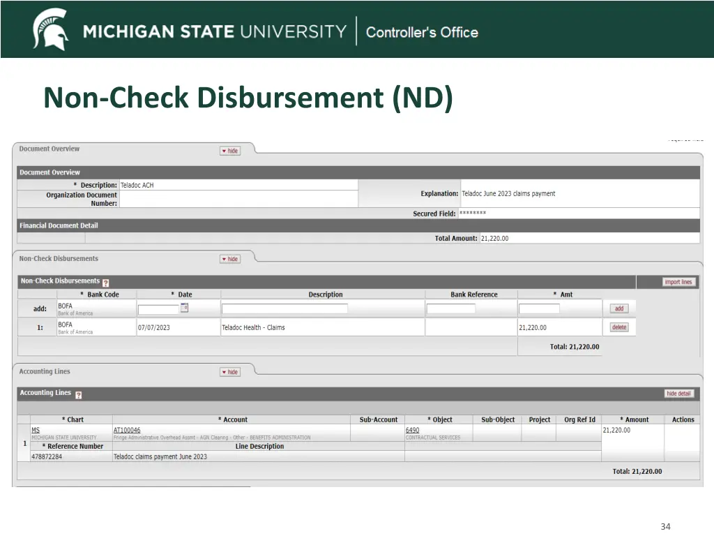 non check disbursement nd 1