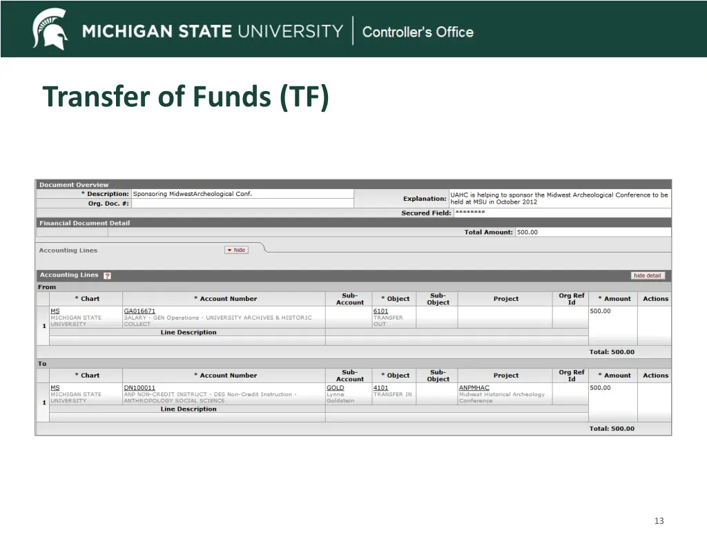 transfer of funds tf 1