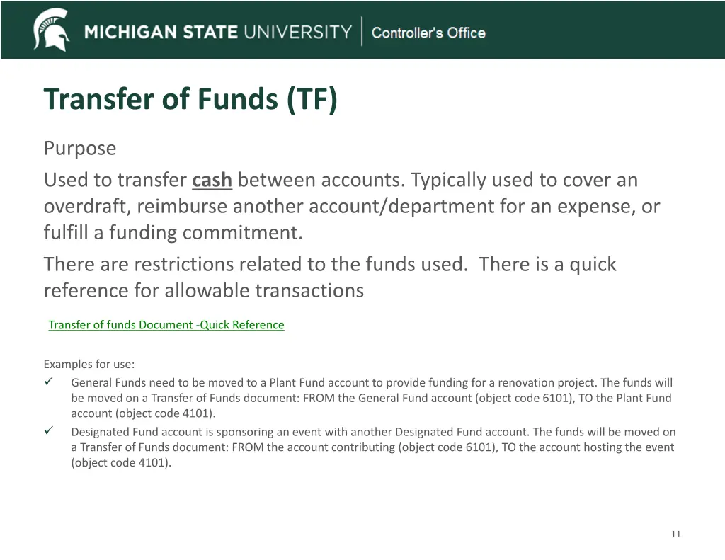 transfer of funds tf