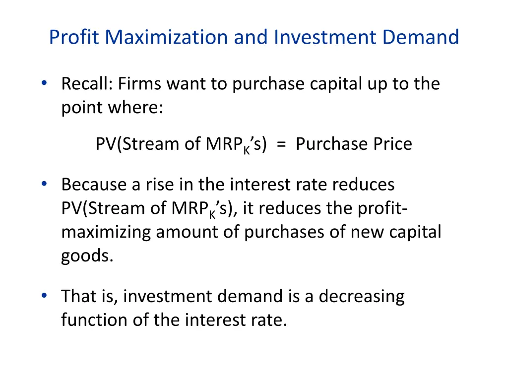 profit maximization and investment demand