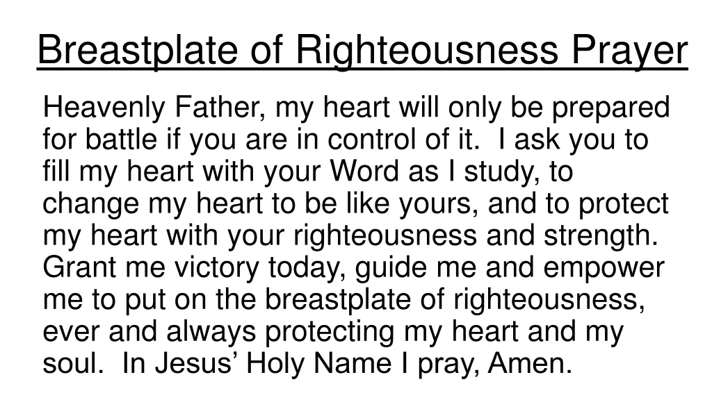 breastplate of righteousness prayer