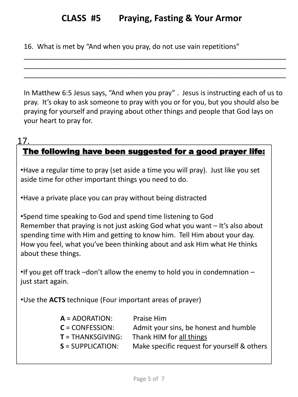 class 5 praying fasting your armor 4