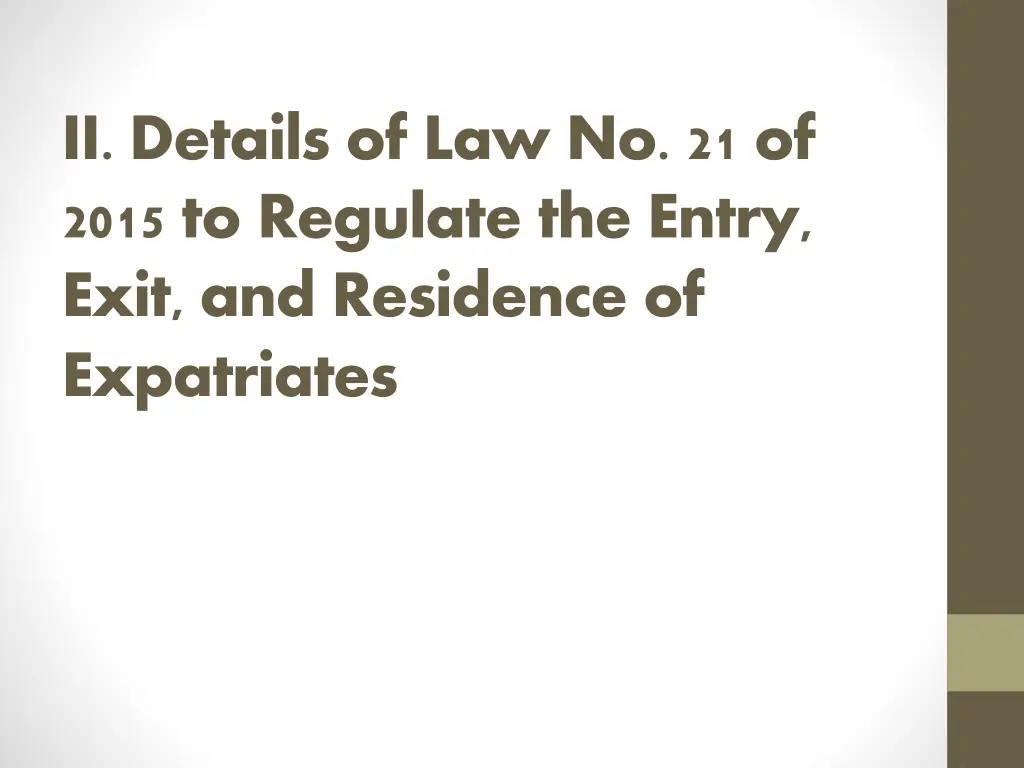 ii details of law no 21 of 2015 to regulate