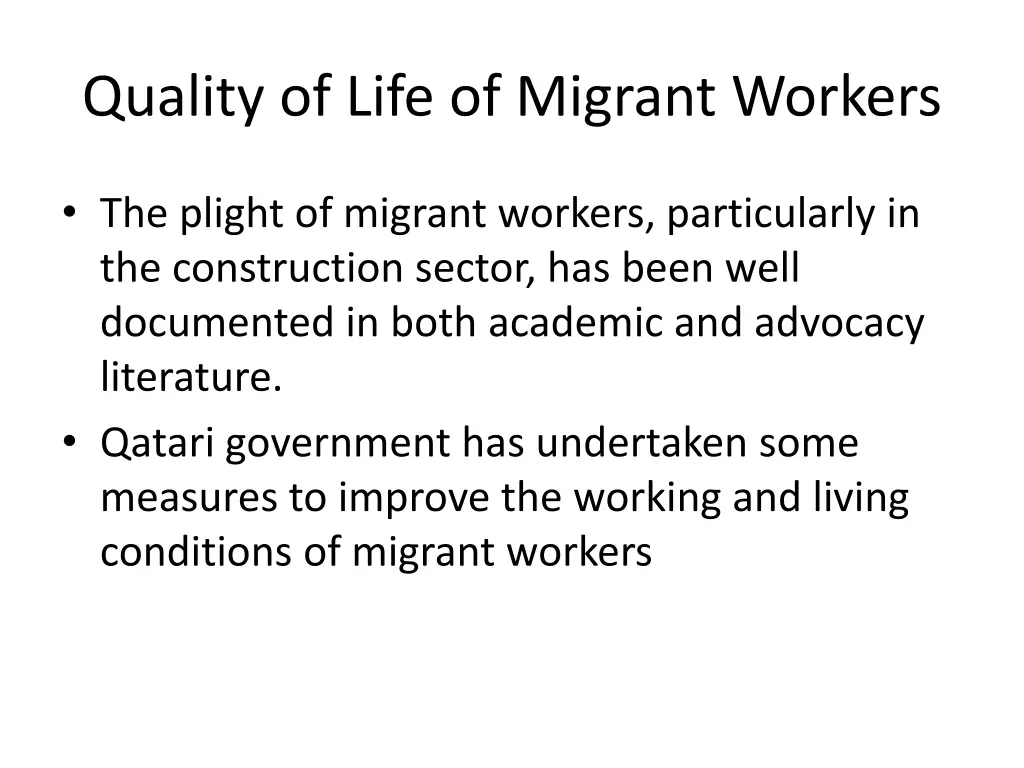 quality of life of migrant workers