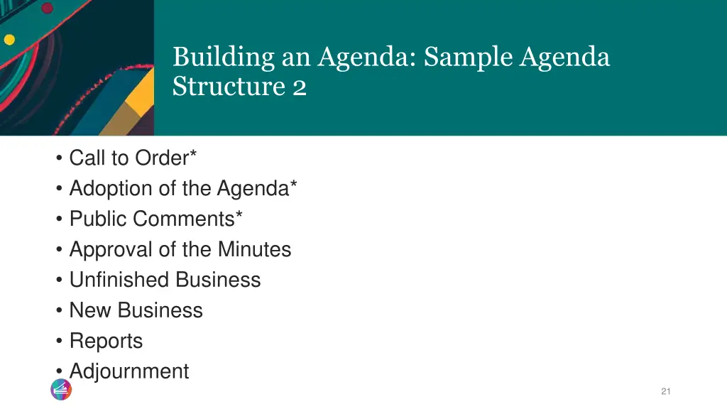 building an agenda sample agenda structure 2