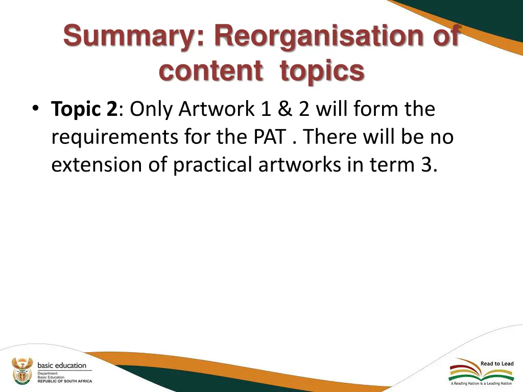 summary reorganisation of content topics topic