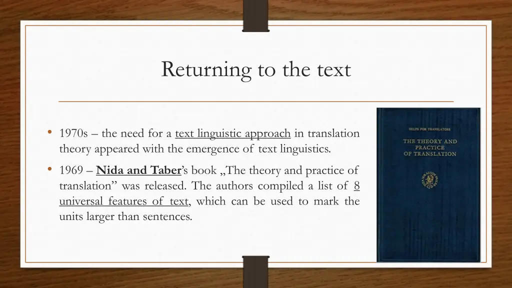 returning to the text