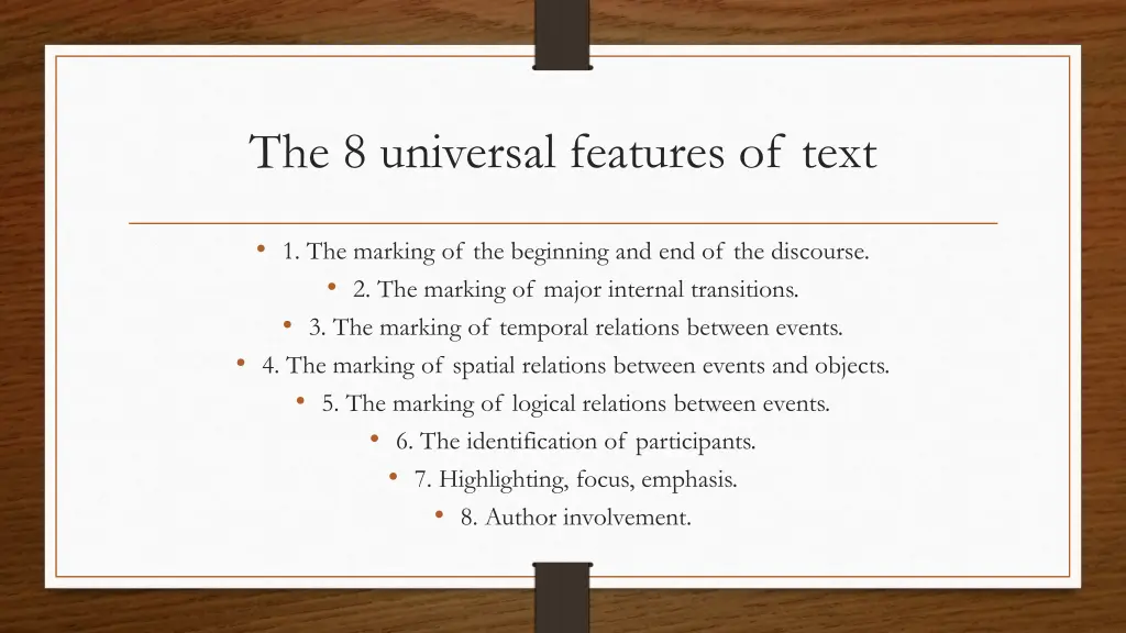 the 8 universal features of text