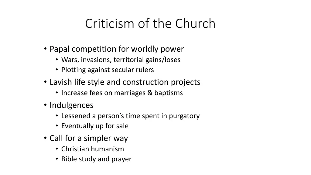 criticism of the church