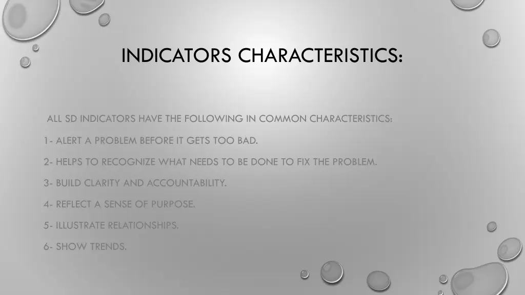indicators characteristics