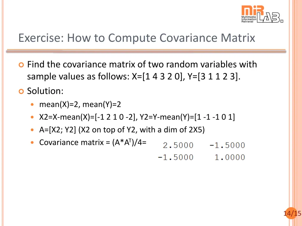 exercise how to compute covariance matrix
