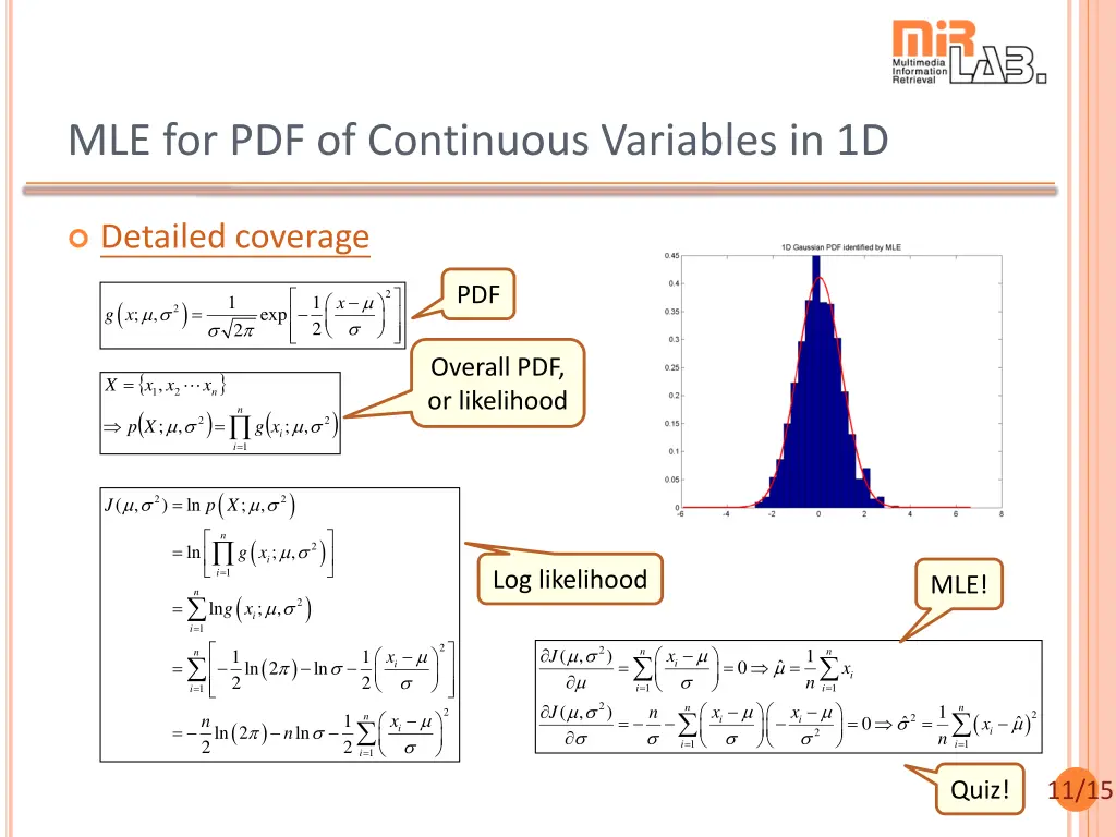 mle for pdf of continuous variables in 1d