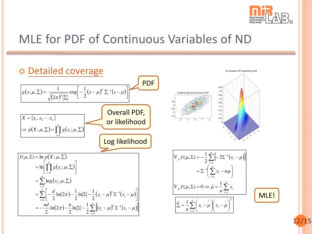 mle for pdf of continuous variables of nd