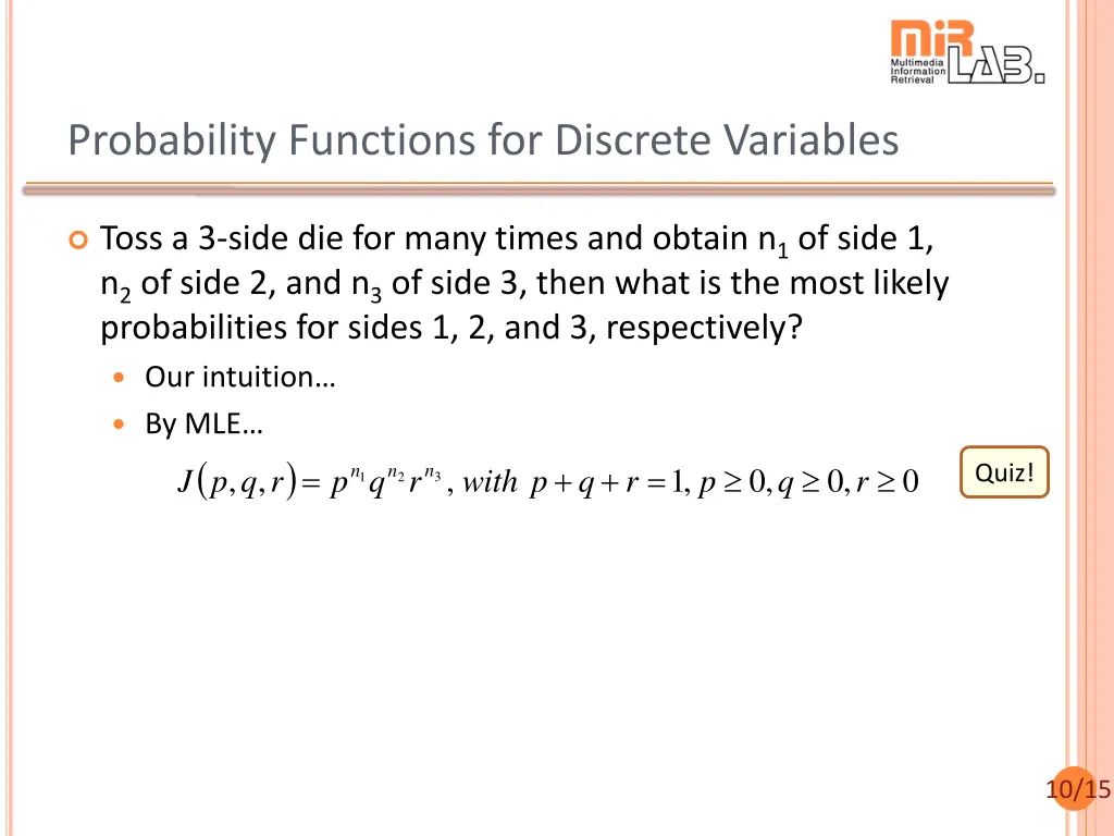 probability functions for discrete variables 1