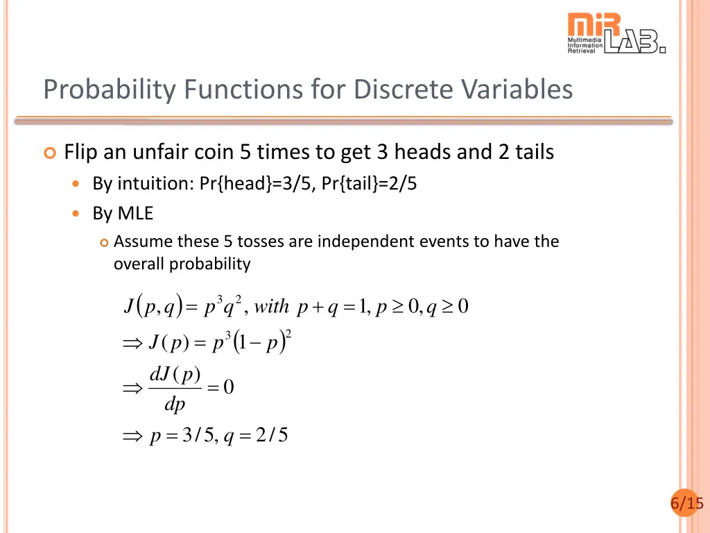 probability functions for discrete variables