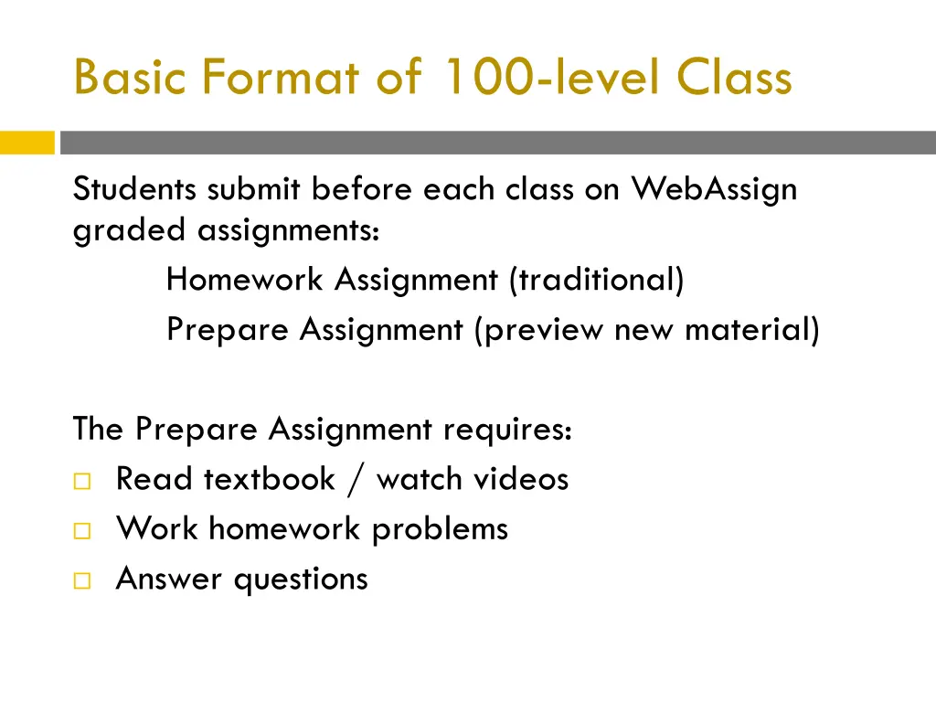 basic format of 100 level class