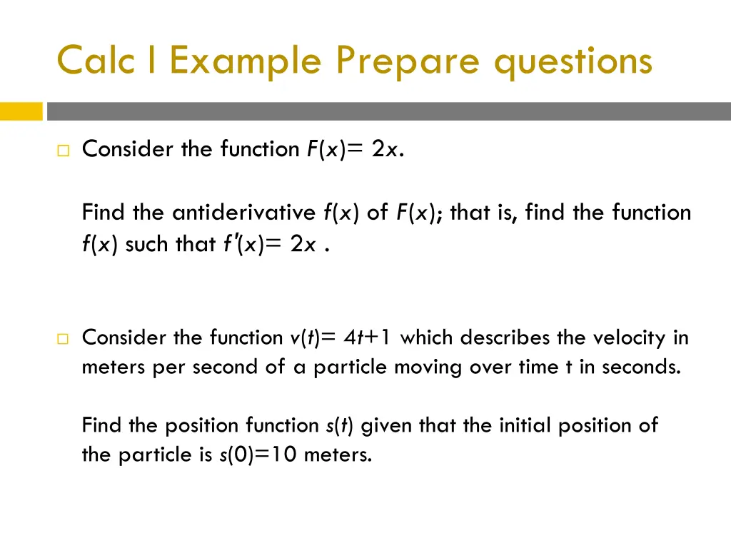 calc i example prepare questions