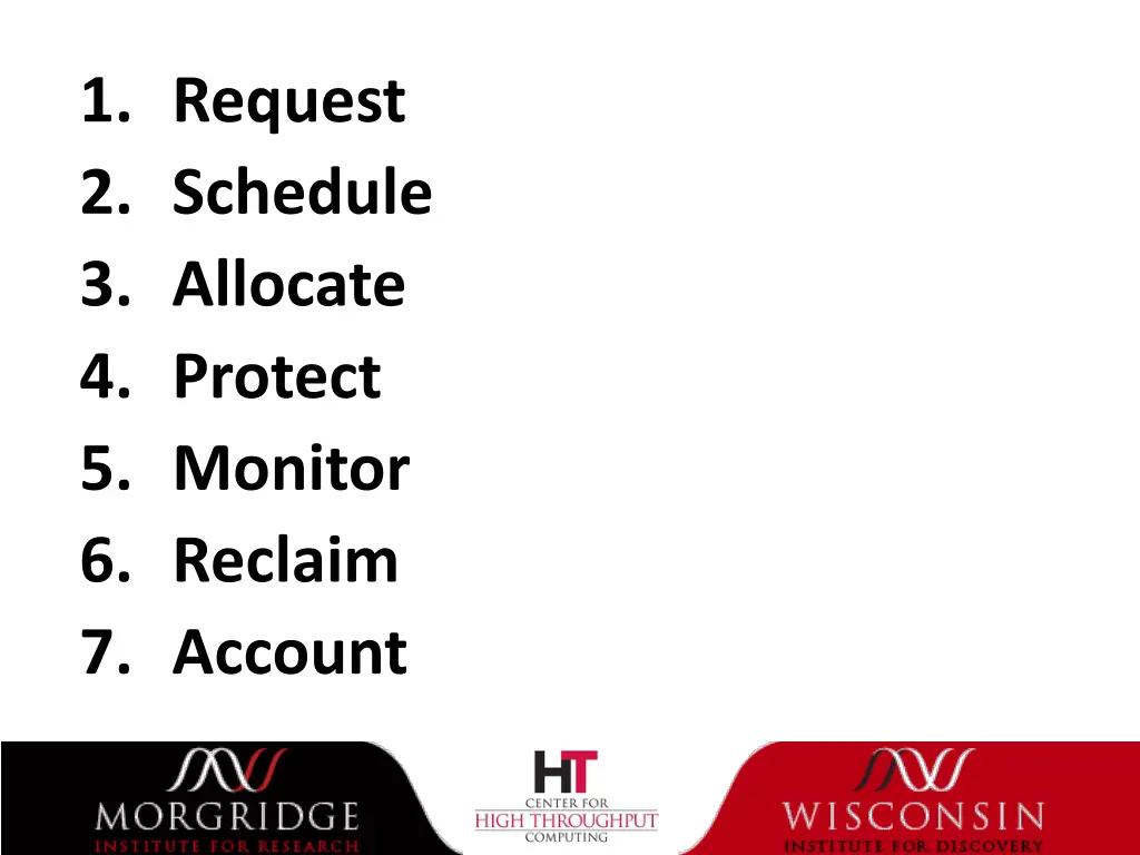 1 request 2 schedule 3 allocate 4 protect