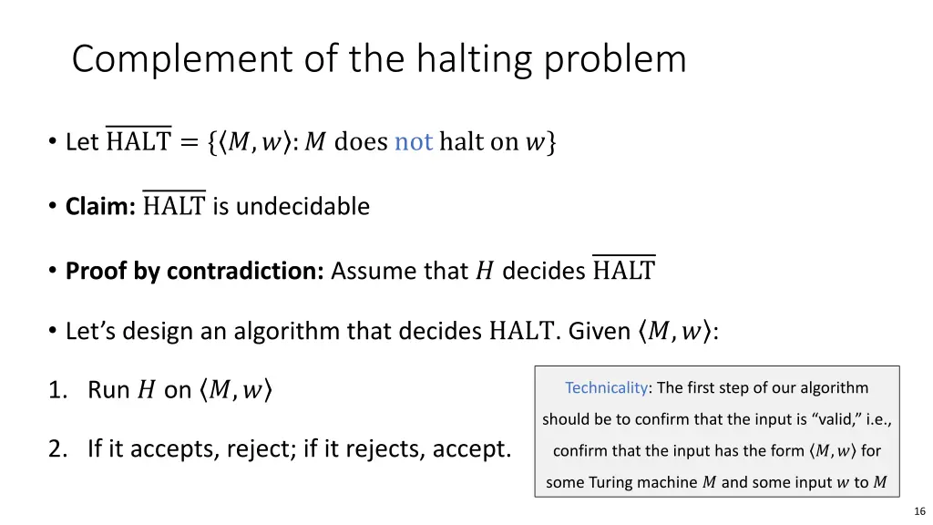 complement of the halting problem