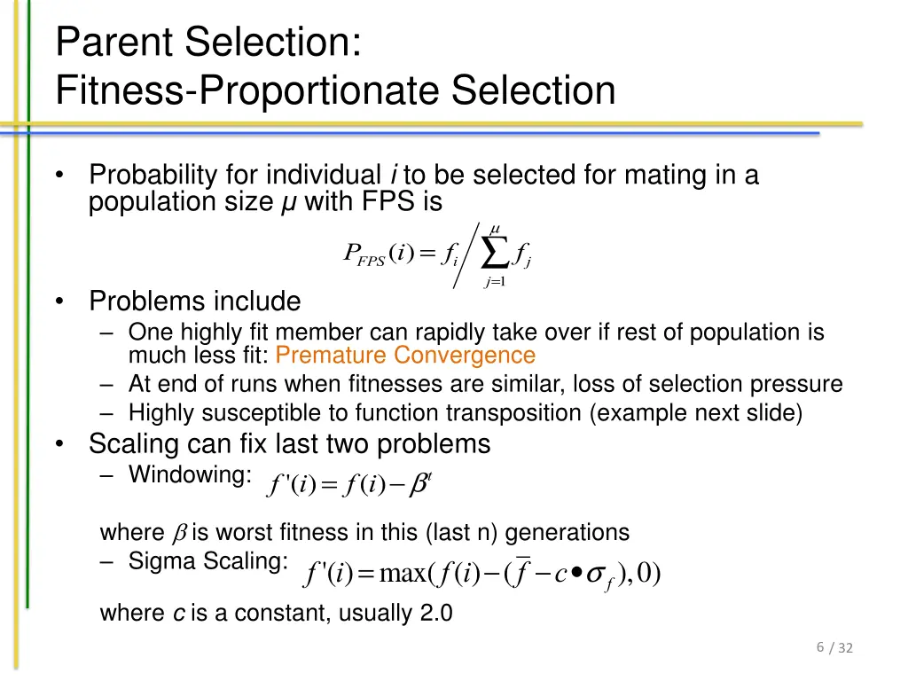 parent selection fitness proportionate selection