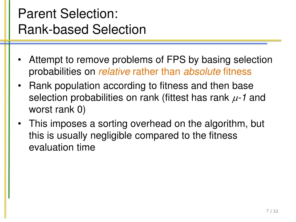 parent selection rank based selection