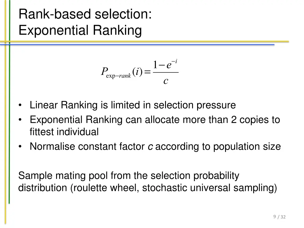 rank based selection exponential ranking