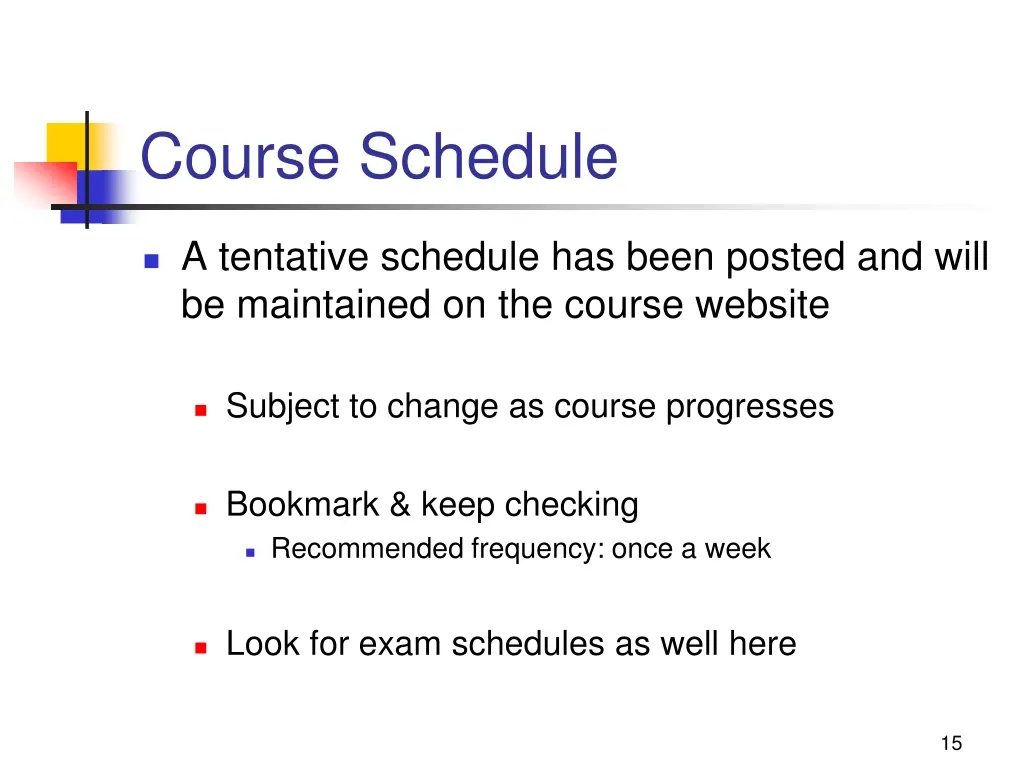 course schedule