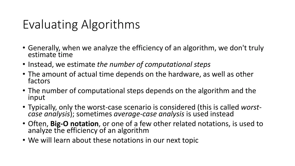 evaluating algorithms