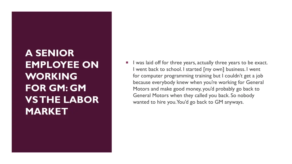 a senior employee on working
