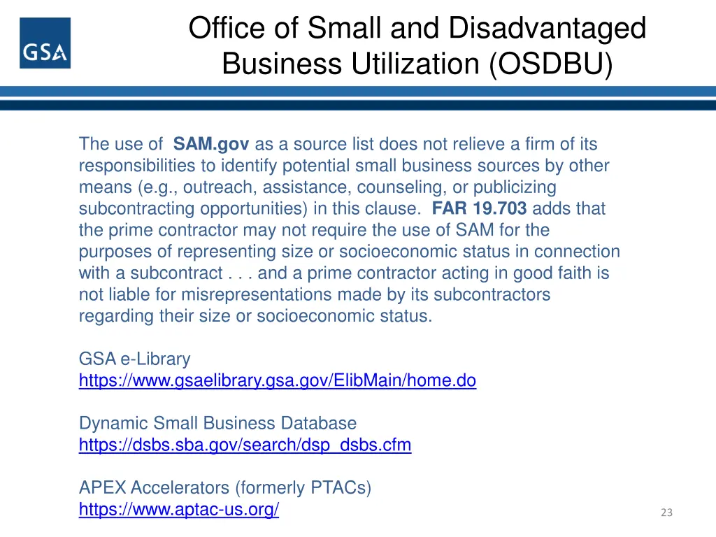 office of small and disadvantaged business 21