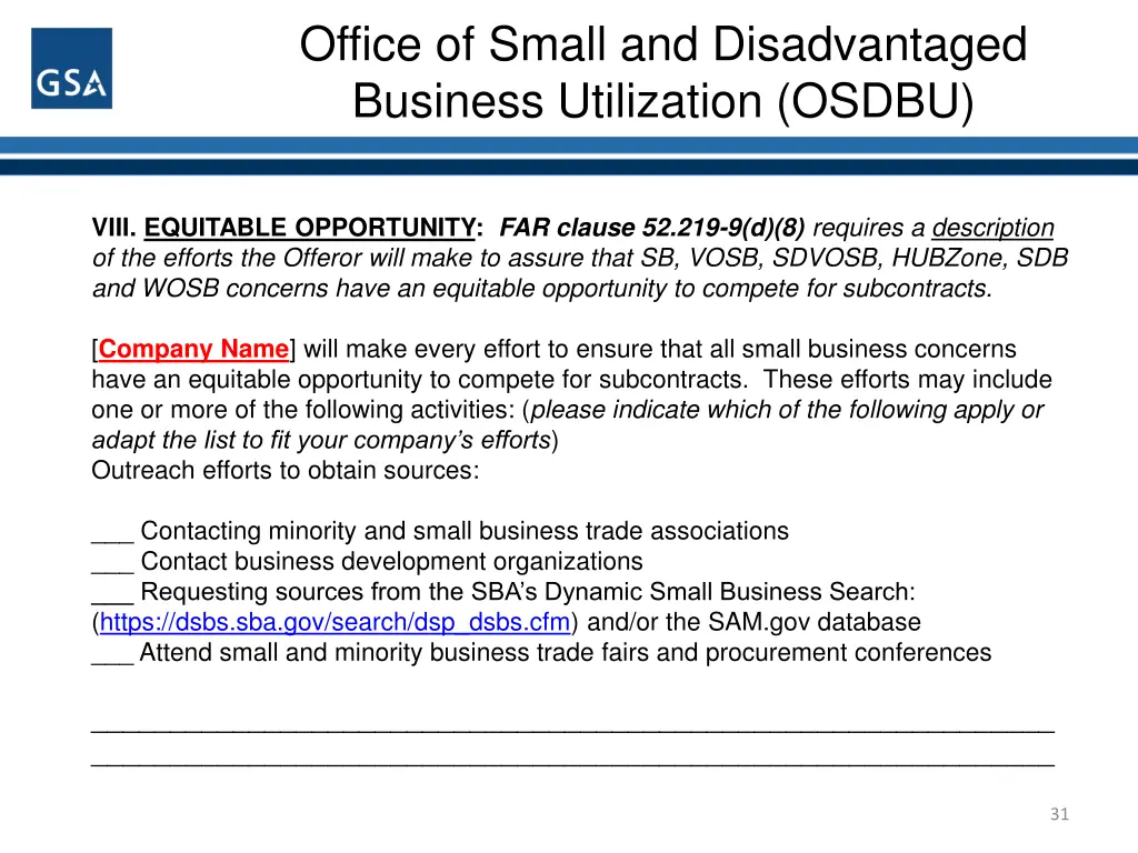 office of small and disadvantaged business 29