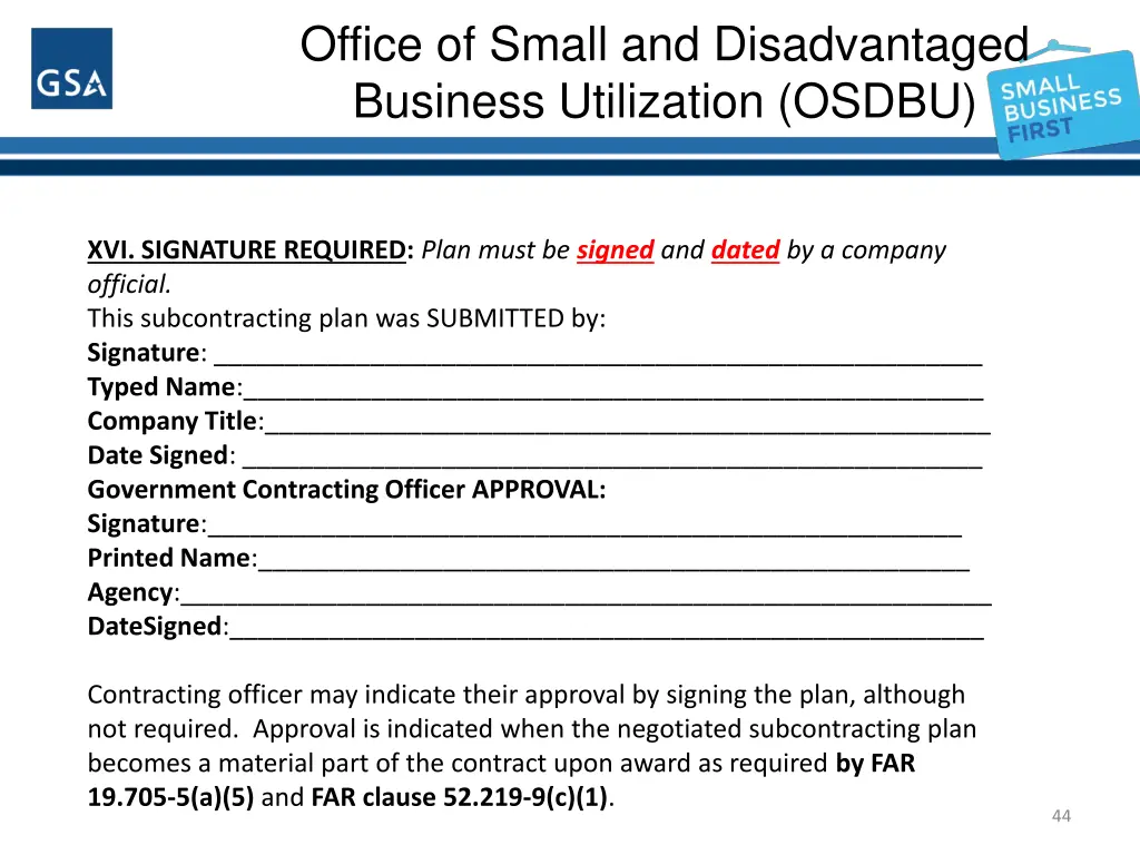 office of small and disadvantaged business 42